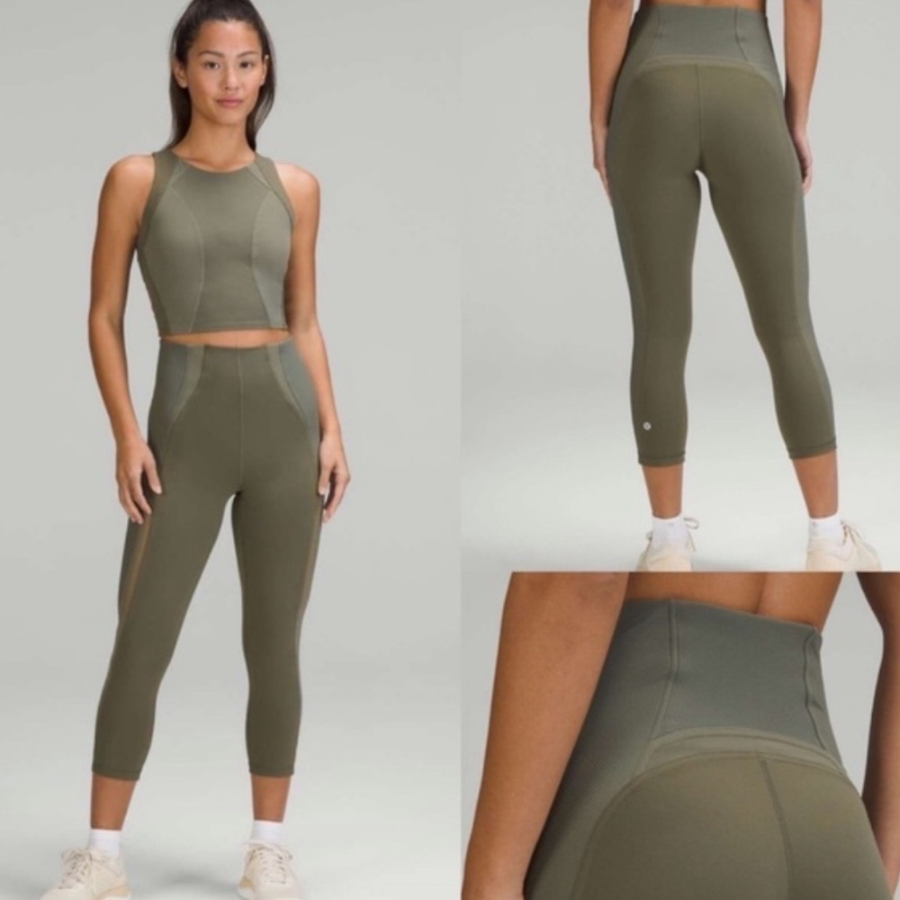 NWOT Lululemon Everlux and Mesh Super-High-Rise Training Crop 21"- Green